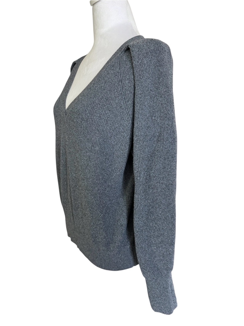 Halogen Super Soft Ribbed V Neck Sweater Gray Pullover XL - Picture 3 of 9